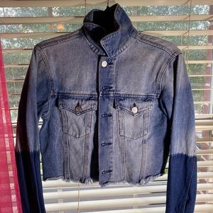 cropped color block jean jacket